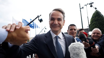 Greek Prime Minister and New Democracy leader Kyriakos Mitsotakis arrives at the party's headquarters after the general elections, in Athens on May 21. Reuters