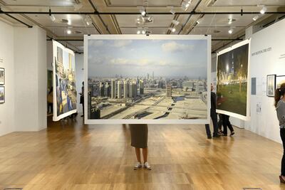 A photo of Reem Island in the Learning from Gulf Cities exhibition at NYUAD. Courtesy Michele Nastasi