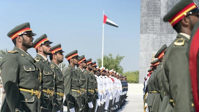 Members of the UAE Armed Forces participate in the Commemoration Day ceremony.