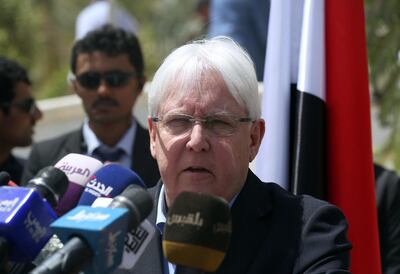 Martin Griffiths, the UN Special Envoy to Yemen, speaks during news conference in Marib, Yemen, in March. A November 2019 briefing by Mr Griffiths showed that the Houthis generated billions of riyals through customs at Hodeidah. Reuters