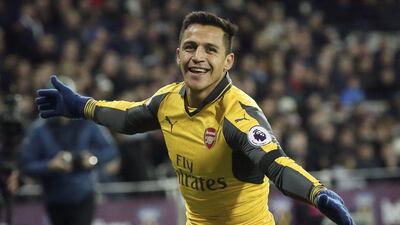 Arsenal's Alexis Sanchez celebrates after scoring on of his three goals against West Ham on Saturday. Tim Ireland / AP Photo / December 3, 2016
