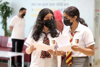 Greeshma Giridas and Erin Isabel share their A-Level results. Pawan Singh / The National