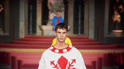 Dolce & Gabbana's Alta Sartoria collection was unveiled in the Palazzo Vecchio’s Salone dei Cinquecento. Courtesy Dolce & Gabbana