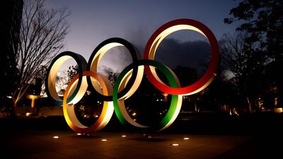 The Olympic Rings near the National Stadium, the main venue for the Tokyo 2020 Olympic and Paralympic Games. AFP