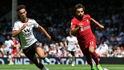 Mohamed Salah runs past Antonee Robinson. AFP