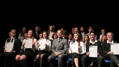 Prince Edward with students at UAE Gold Award Ceremony.