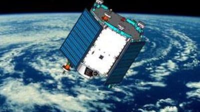 Artist's rendering of the DubaiSat-1 satellite in orbit.