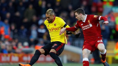 Left-back: Andrew Robertson (Liverpool) – A cross for one of Mohamed Salah’s quartet of goals against Watford illustrated what a threat he is going forward. Phil Noble / Reuters