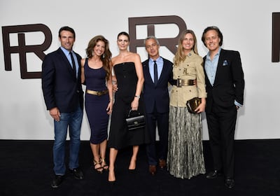 From left, Paul Arrouet, Dylan Lauren, Natasha Schuetz, Andrew Lauren, Lauren Bush and David Lauren at the Ralph Lauren fashion show. AP