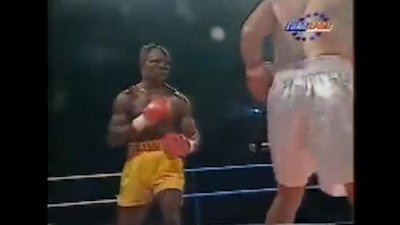 A screengrab YouTube of the fight between Chris Eubank and Camilo Alarcon in Dubai in 1997 at the Aviation Club.
