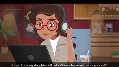 A still from the Arabic animated series ‘B100Ragl’ follows the story of Noha, a journalist frustrated about being stereotyped by her boss