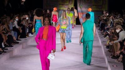 Naomi Campbell walks the runway at Versace's spring/summer 2022 presentation in Milan. EPA