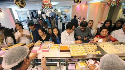 Diwali celebrations are incomplete without sweets. Pawan Singh / The National