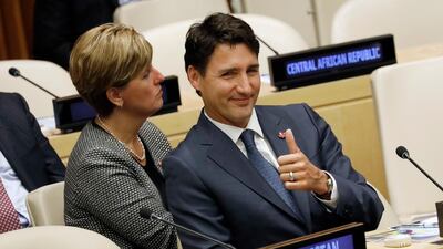 Canadian Prime Minister Justin Trudeau gestures during the High-level Meeting on Financing the 2030 Agenda for Sustainable Development. EPA