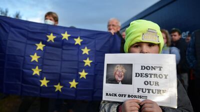 Anti-Brexit protesters in Northern Ireland. At least 56 per cent of poll respondents believe the UK economy has deteriorated as a result of Brexit. Getty
