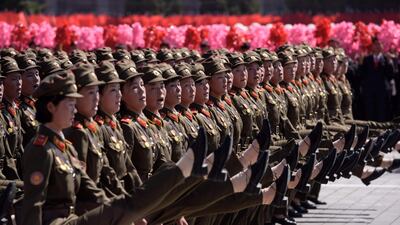 Korean People's Army (KPA) soldiers march during a mass rally on Kim Il Sung square in Pyongyang. AFP