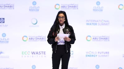 Alia Al Mansoori at the Zayed Future Energy Prize awards ceremony as part of Abu Dhabi Sustainability Week. Chris Whiteoak / The National