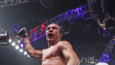Victorious Juan Marquez after his knock out of Manny Pacquiao. AFP Photo / John Gurzinski