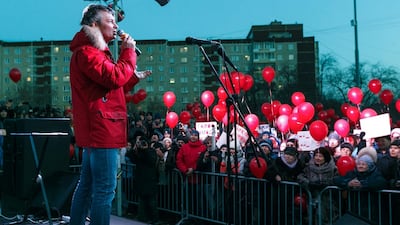 In this Monday, April 2, 2018 file photo, Yekaterinburg mayor Yevgeny Roizman speaks to the crowd during a protest against official plans to cancel direct mayoral elections in Yekaterinburg, Russia. The mayor of Russia's fourth-largest city has stepped down to protest a government-promoted law which scrapped mayoral elections. AP