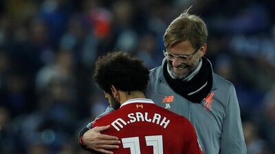 Liverpool's Jurgen Klopp, right, had the luxury of starting Mohamed Salah on the bench. Lee Smith / Reuters