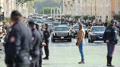 US President Joe Biden's motorcade drives along the Via della Conciliazione in Rome. AFP