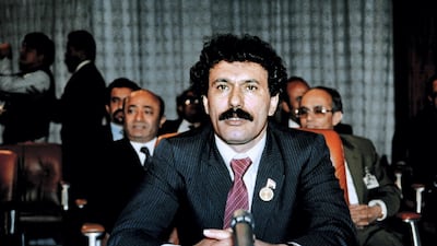 Former Yemeni president Ali Abdullah Saleh, who was killed on December 4, 2017, attends an emergency Arab summit in Amman on November 11, 1987. Nabil Ismail / AFP