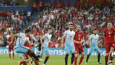 Turkey's Ozan Tufan scores a goal. REUTERS/Carl Recine