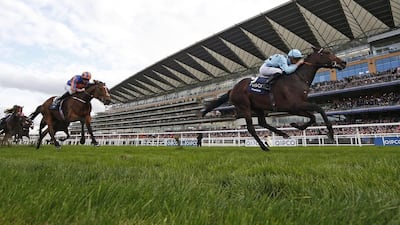 Christophe Soumillon riding Almanzor win the Champion Stakes at Ascot Racecourse on Saturday in Ascot. Alan Crowhurst / Getty Images