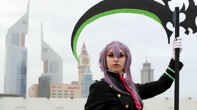 Dubai, United Arab Emirates - April 11, 2019: Lucy Watson. Visitors dress up as they visit the Middle East Film and Comic Con. Thursday the 11th of April 2019. World Trade Centre, Dubai. Chris Whiteoak / The National