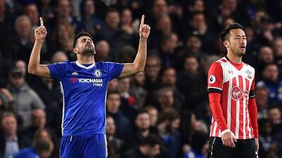 Diego Costa scored twice against Southampton on Tuesday night to help Chelsea secure a 4-2 win. Glyn Kirk / AFP