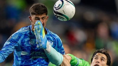 Tigres midfielder Romulo is kicked in the face by Seattle Sounders forward Paul Rothrock during the Concacaf Champions Cup quarter-final at Lumen Field, Seattle. Reuters
