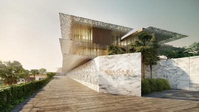 Rendering of the new Bulgari-managed hotel to be built off the Dubai coast. Courtesy Meraas
