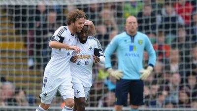 Nathan Dyer, following his goal on Sunday and before his first-half injury. Christopher Lee / Getty Images