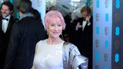 Helen Mirren, wearing Nicholas Oakwell, arrives at the British Academy Film Awards on February 10, 2013. EPA