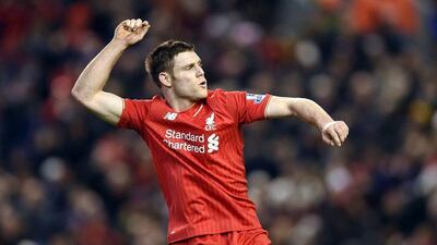 epa05191441 Liverpool's James Milner celebrates scoring the second goal during the English Premier League soccer match between Manchester City and Liverpool at the Etihad Stadium, Manchester, Britain, 02 March 2016. EPA/PETER POWELL EDITORIAL USE ONLY. No use with unauthorized audio, video, data, fixture lists, club/league logos or 'live' services. Online in-match use limited to 75 images, no video emulation. No use in betting, games or single club/league/player publications