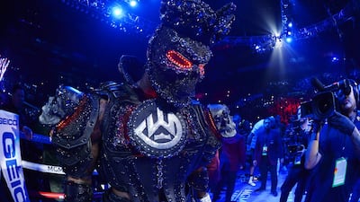 Deontay Wilder enters the ring prior to the Heavyweight bout wearing a design by Cosmo & Donato. AFP