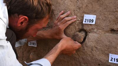 Excavating Magical Cones from the Walls of the Temple in Tello, Iraq. Courtesy British Museum