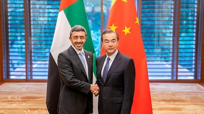 Sheikh Abdullah bin Zayed meets Chinese Foreign Minister Wang Yi in Beijing. Courtesy: Wam