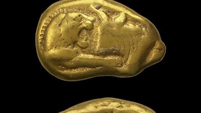 The misshapen coin of Croesus signifies the beginning of the story of money as we know it. Courtesy: British Museum