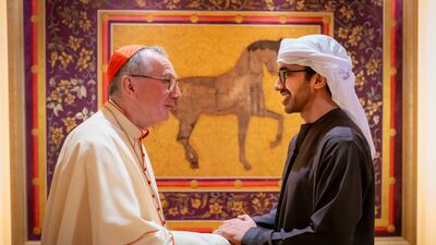 Sheikh Abdullah bin Zayed, Minister of Foreign Affairs, and Cardinal Pietro Parolin, Secretary of State of Vatican City. Wam