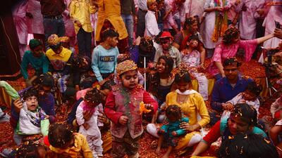 Indian children with cerebral palsy take part in an event to celebrate the Hindu festival of Holi organised by the Trishla Foundation in Allahabad. AFP