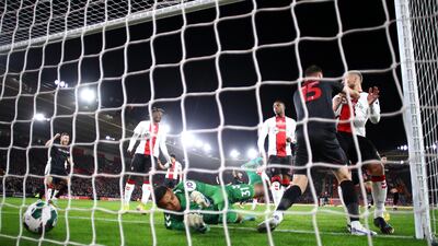 Southampton goalkeeper Gavin Bazunu scores an own goal during their 2-1 Carabao Cup victory over Lincoln City at St Mary's Stadium. Getty