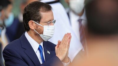 President of Israel Isaac Herzog arrives at the Expo 2020 Dubai site for Israel's national day at the world's fair. Photo: Reuters
