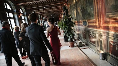 Visitors in the Gallery of Stags.