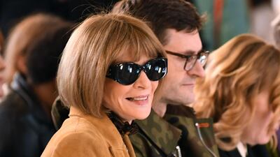 'Vogue' editor Anna Wintour takes her seat in the front row for Victoria Beckham's autumn / winter 2020 show at London Fashion Week on February 16, 2020. AFP