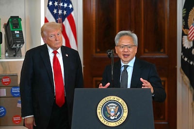 Nvidia CEO Jensen Huang speaks alongside US President Donald Trump about investing in America, at the White House in Washington on April 30, 2025. AFP