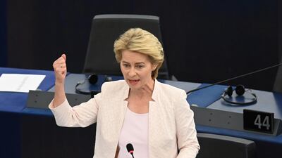 German Defence Minister Ursula von der Leyen and nominated President of the European Commission delivers her statement at the European Parliament in Strasbourg, France, 16 July 2019. EPA