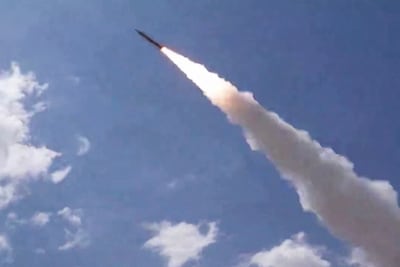 An IRGC missile is launched towards the Gulf on Friday. AFP