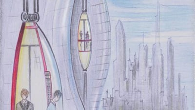 A handout image of an entry by Rawan Sonboli showing Future Elevator Outside sketch for the KONE Future Elevator Art Contest. (Courtesy: KONE Middle East Team)