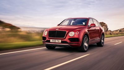 The Bentley Bentayga V8, which is joined in the model's line-up by a plug-in hybrid version, unveiled at the Geneva motor show. Bentley